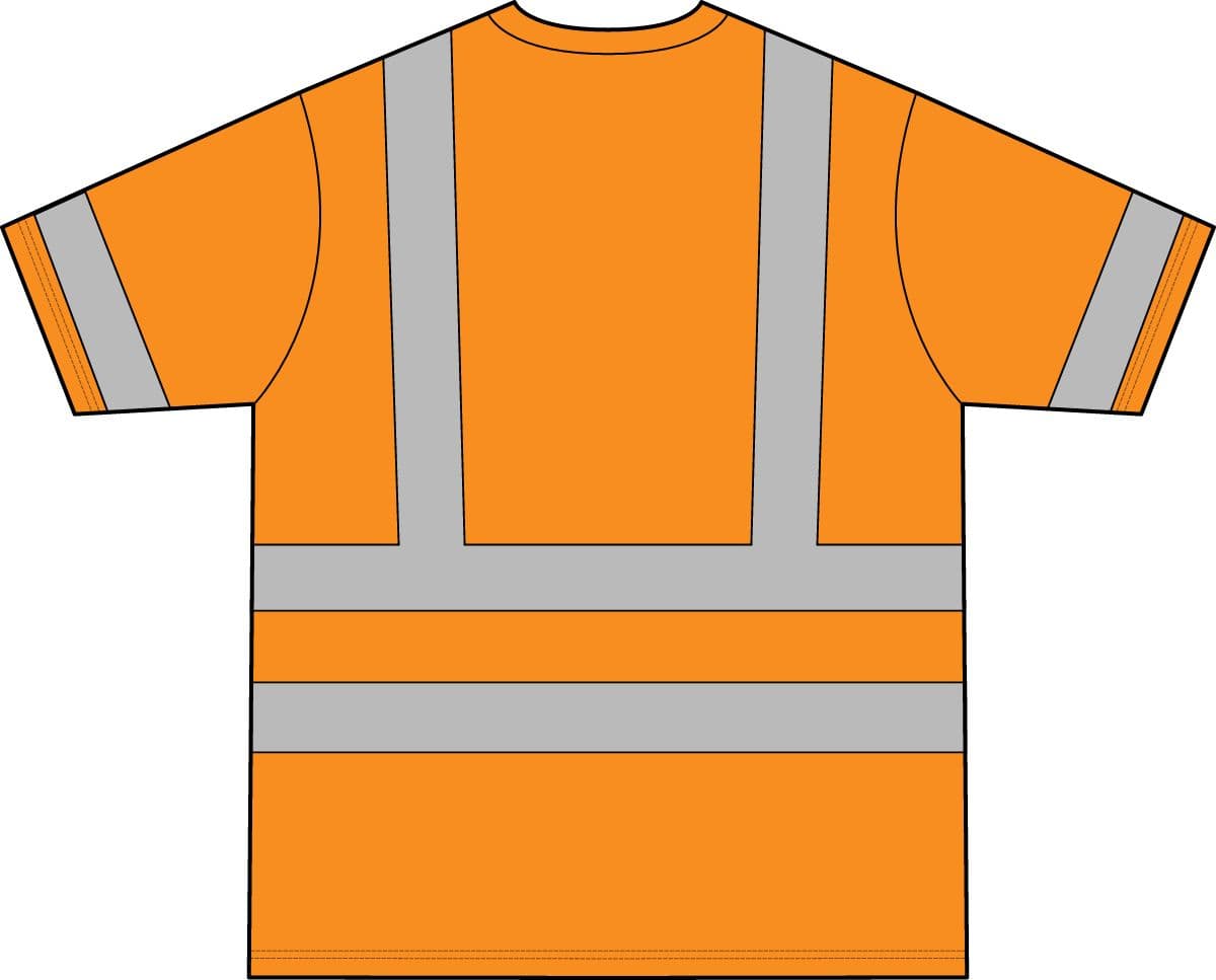 Plain safety orange ansi 107 class 3 short sleeve snag-resistant reflective t-shirt, back view