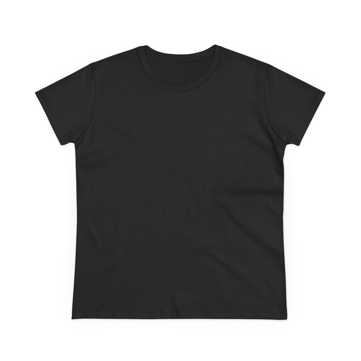 Plain black women's midweight cotton tee, front view