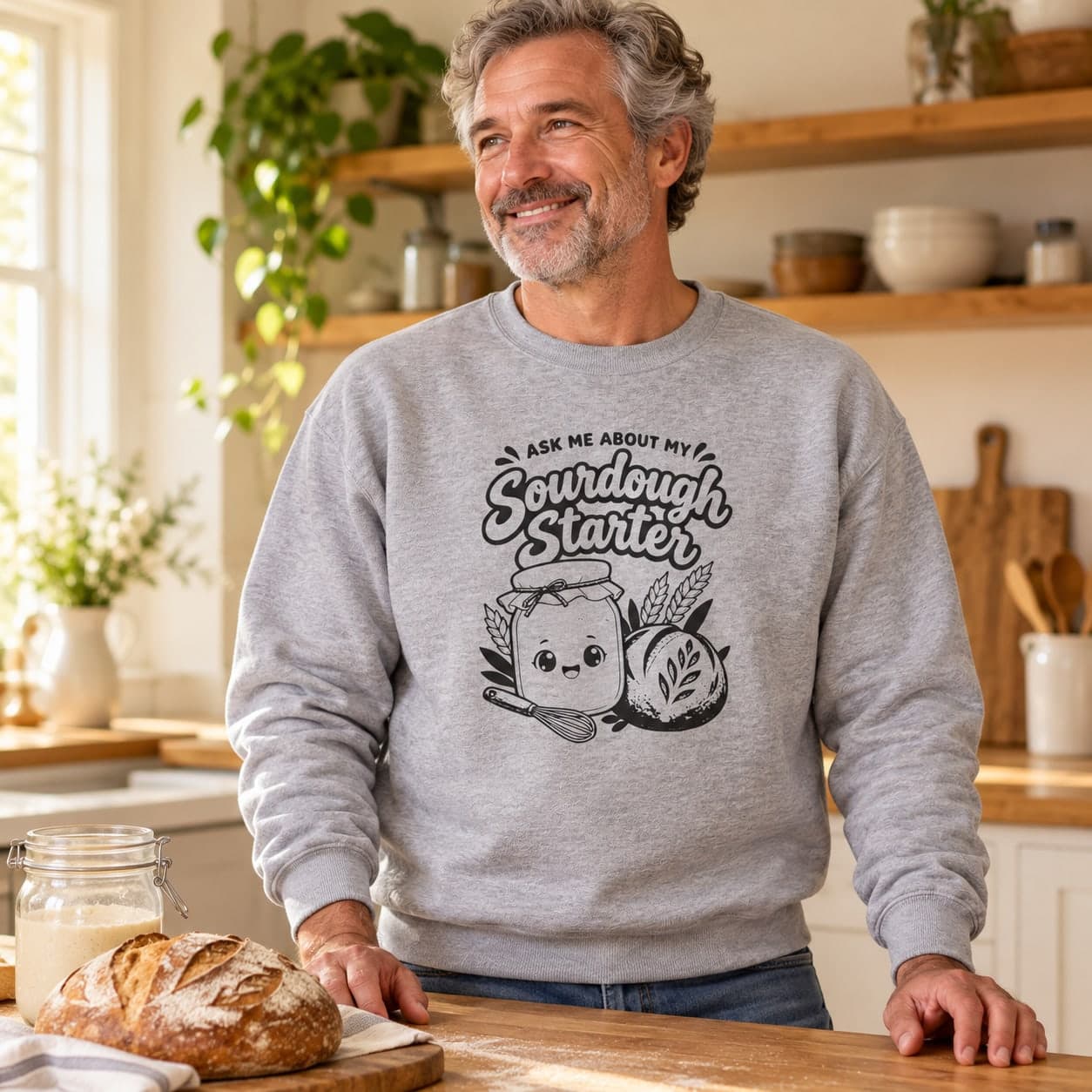 Ask Me About My Sourdough Starter Sweatshirt – Bread Baker Kawaii Jar and Loaf