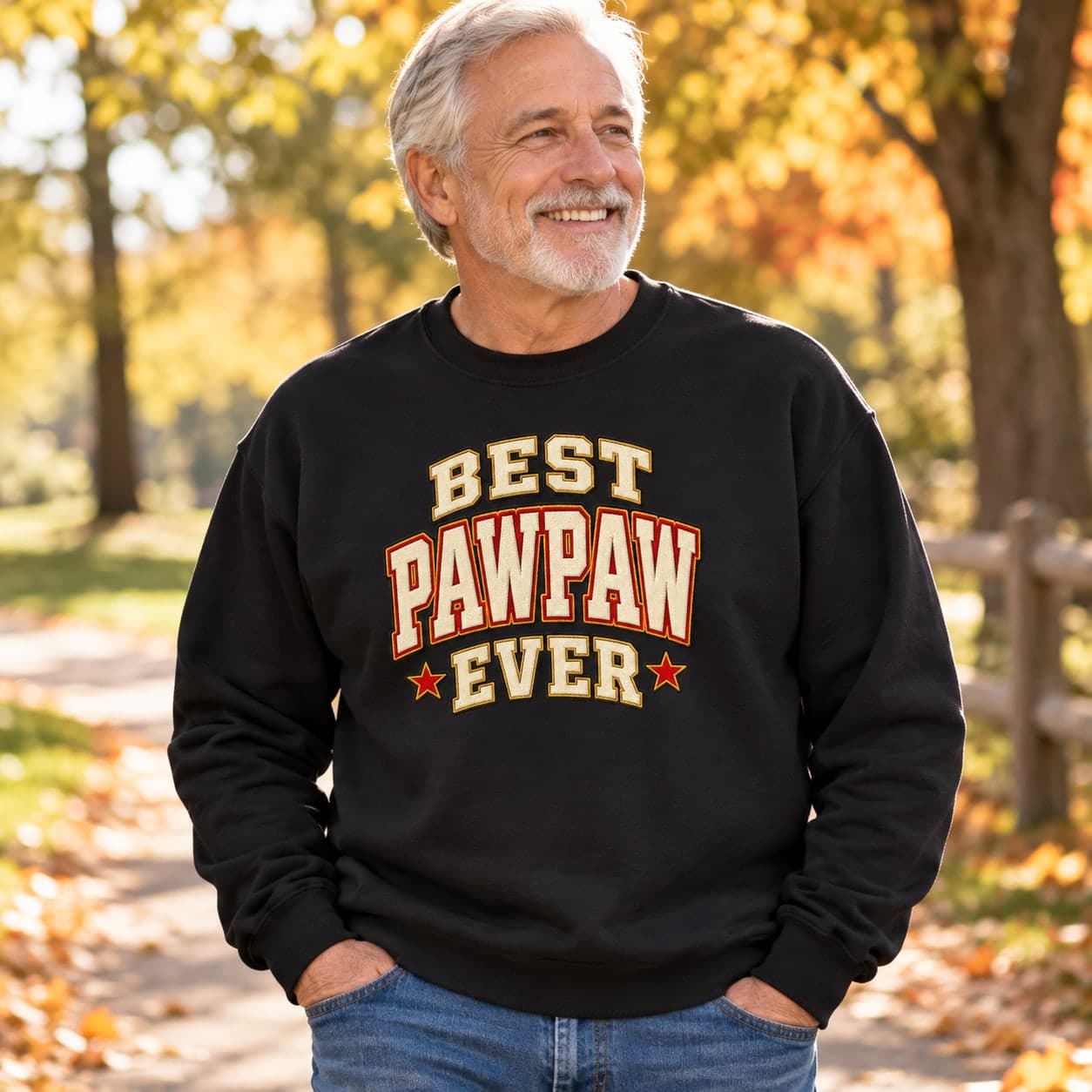 Best Pawpaw Ever Sweatshirt – Patch-Style Print Varsity Letters (Gildan Heavy Blend)