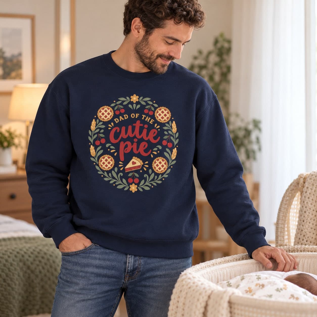 Dad of the Cutie Pie Sweatshirt – New Dad Folk Art Cherry Wreath