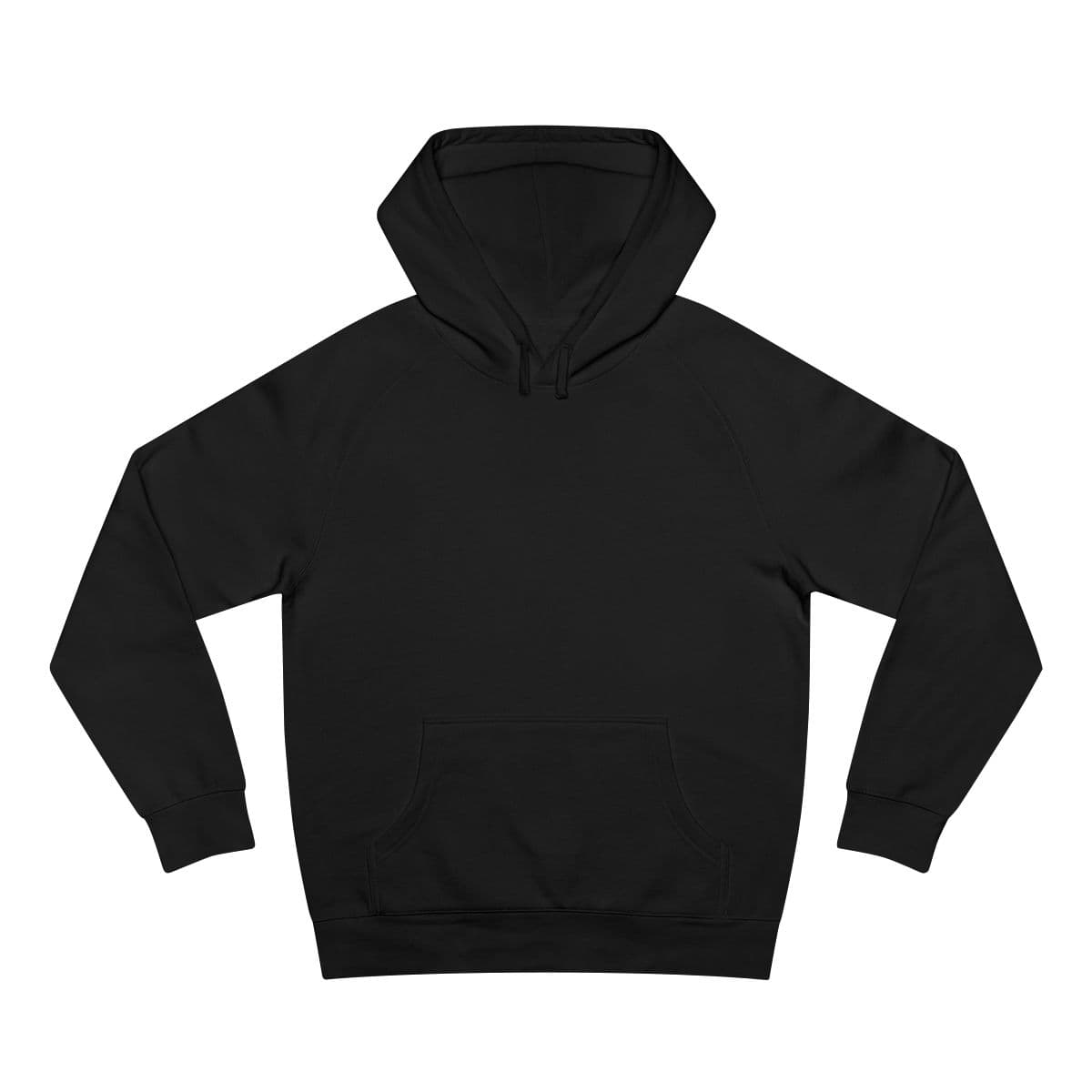 Plain black unisex supply hoodie, front view