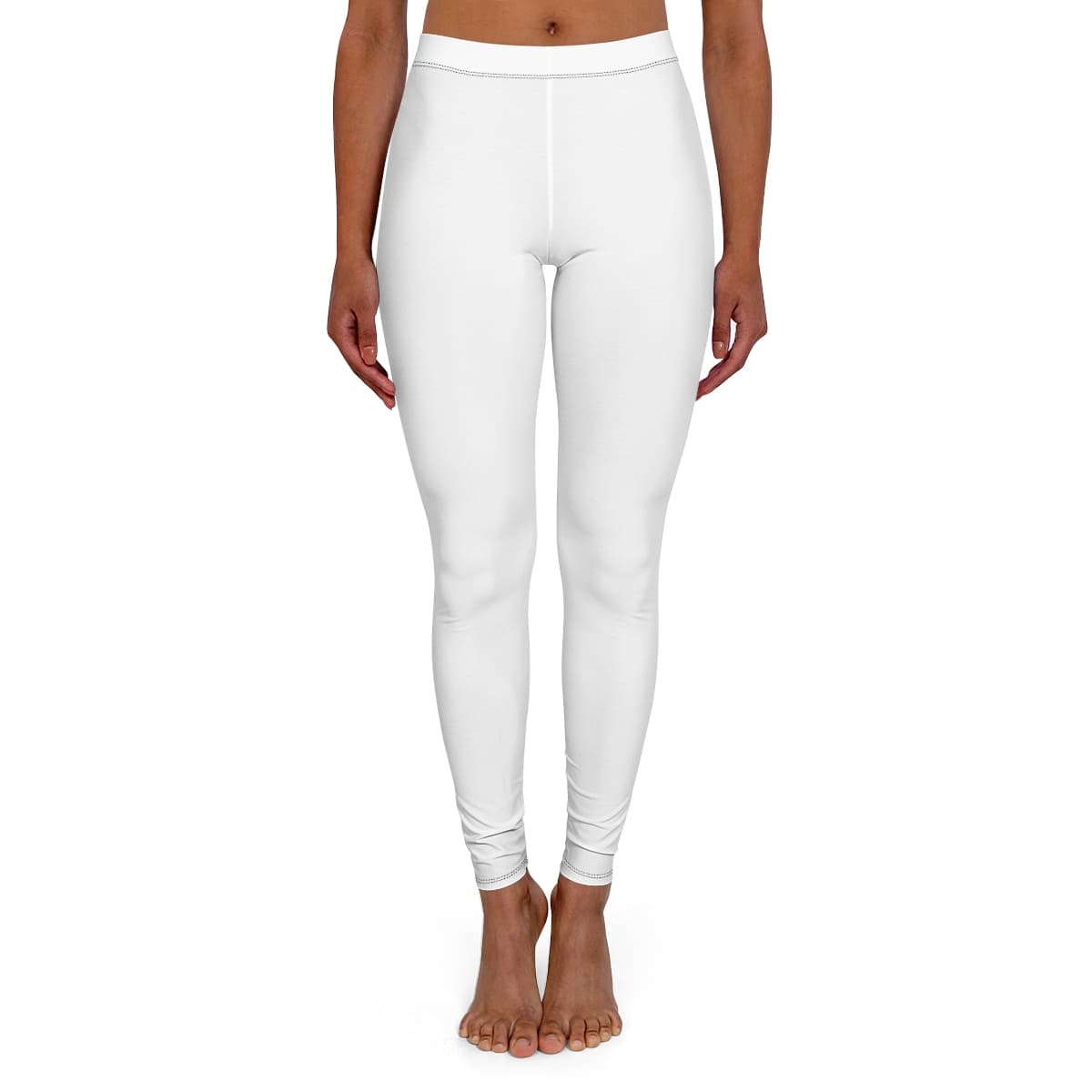 Plain black stitching women's casual spandex leggings (aop), front view