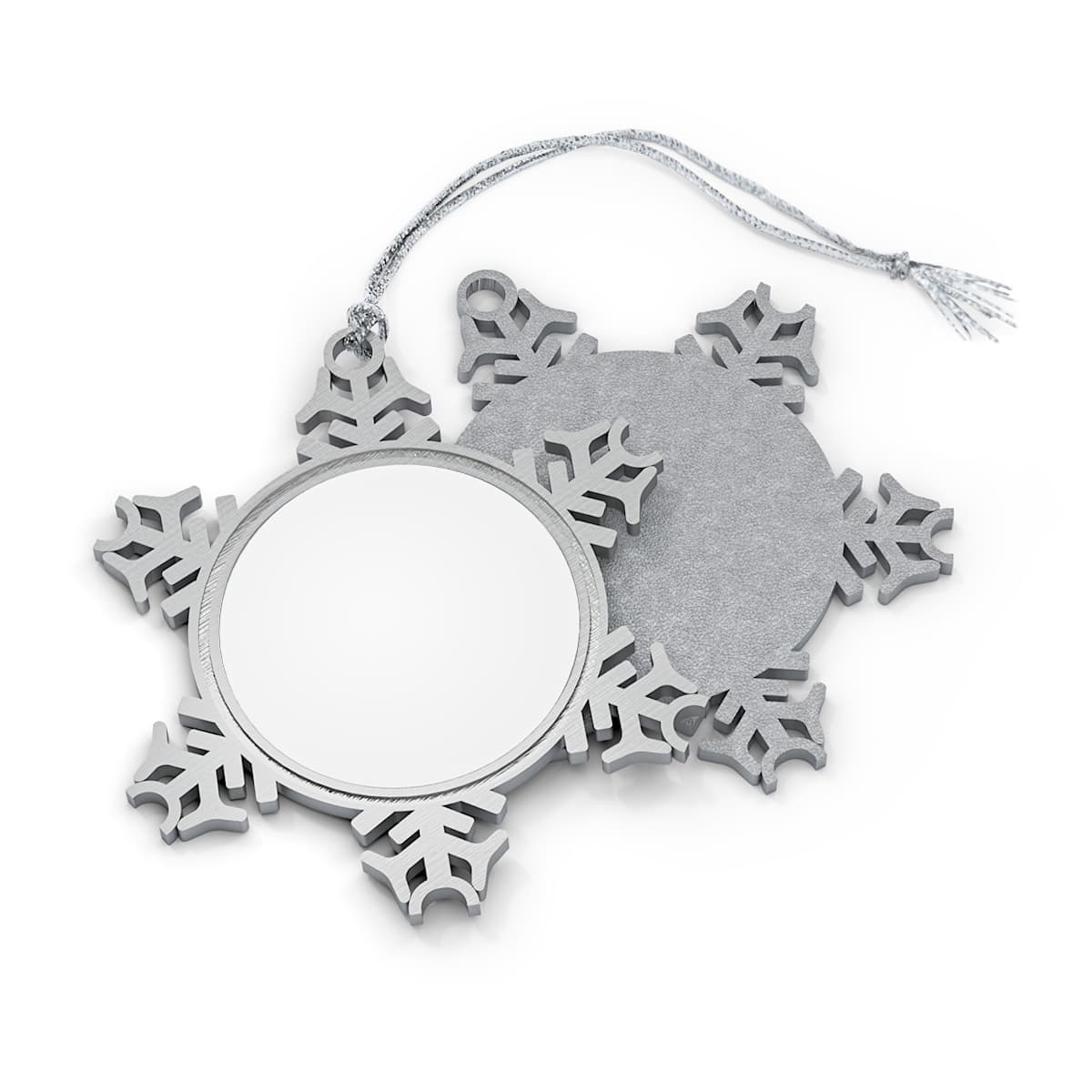 Plain pewter snowflake ornament, back view