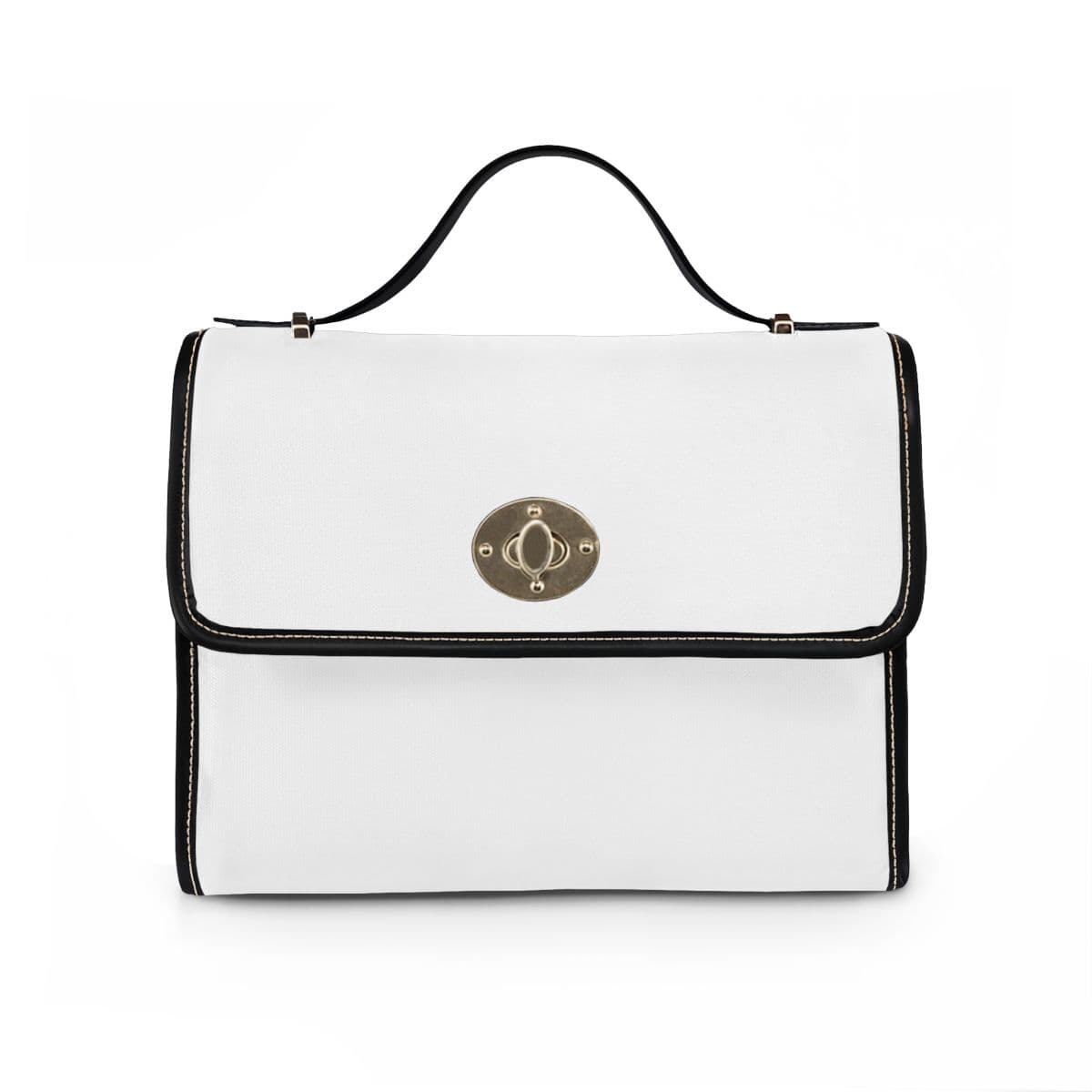 Plain black waterproof canvas bag, front view