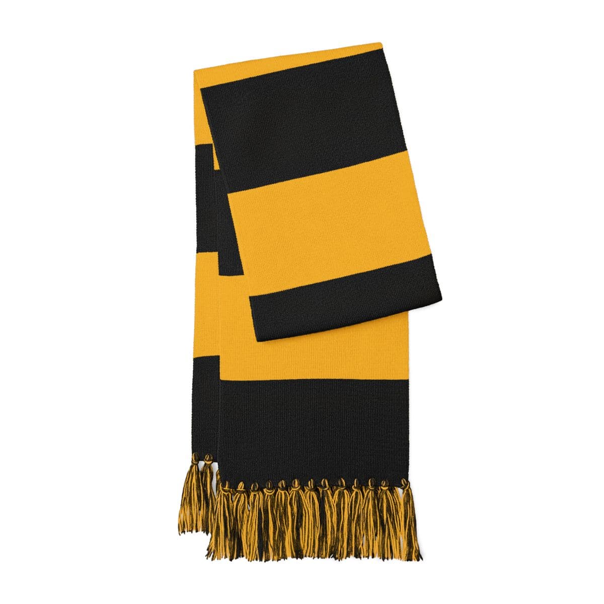 Plain black/ gold spectator scarf (embroidery), front view