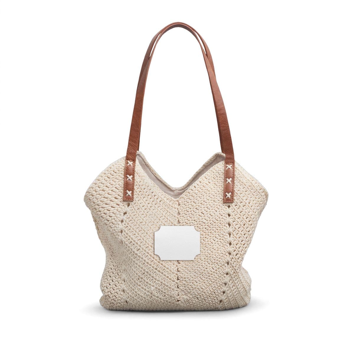 Plain straw shoulder bag, front view