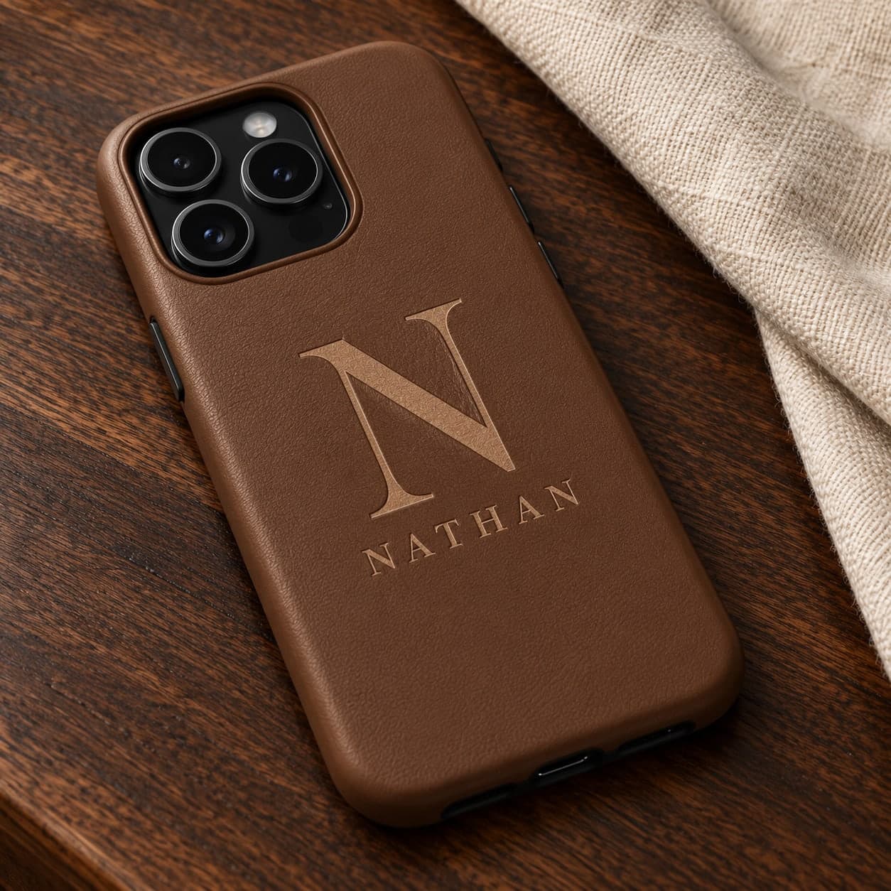 Custom Engraved PU Faux Leather Phone Case with Your Name or Logo