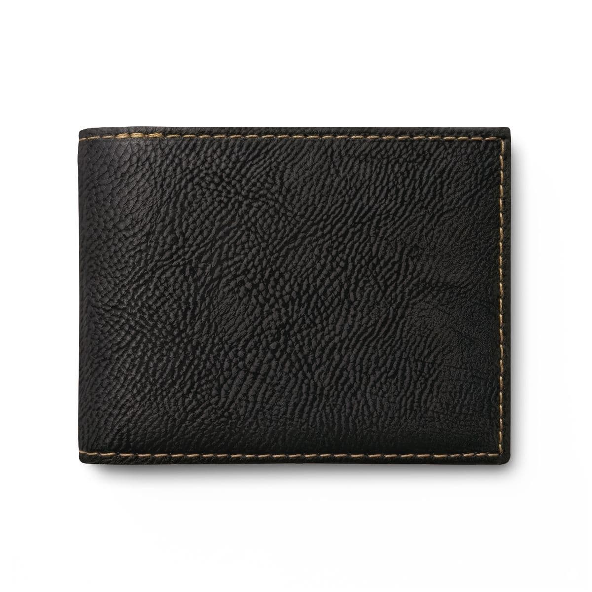 Plain black/gold bi-fold wallet with flip, front view