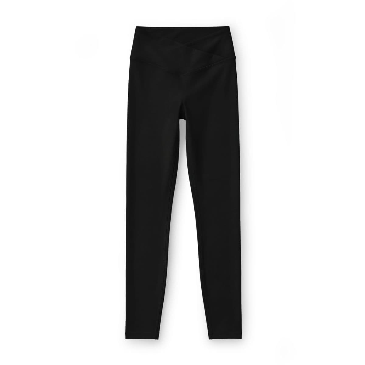 Plain black women’s luxe leggings, front view