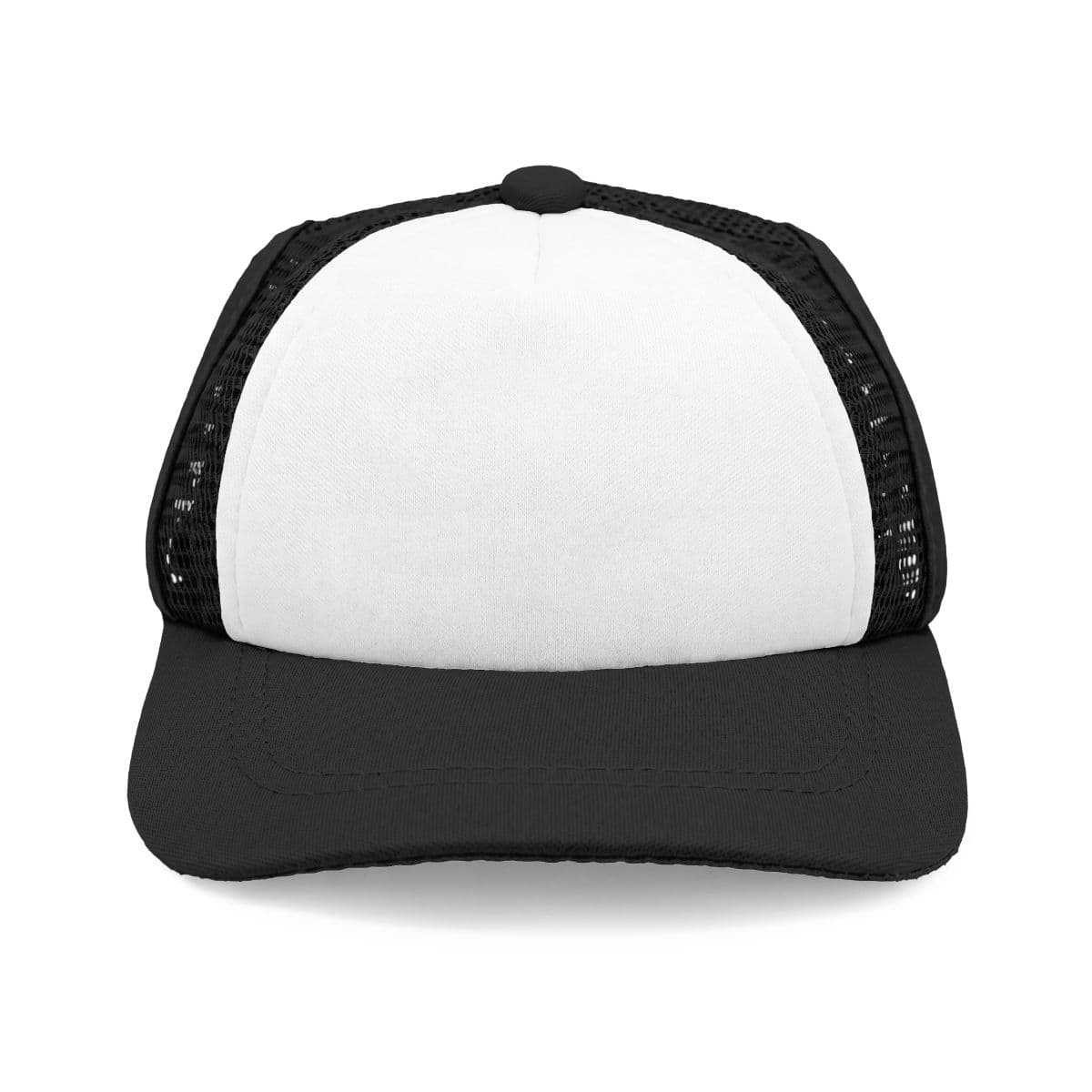 Plain white / black dog foam trucker hat, front view
