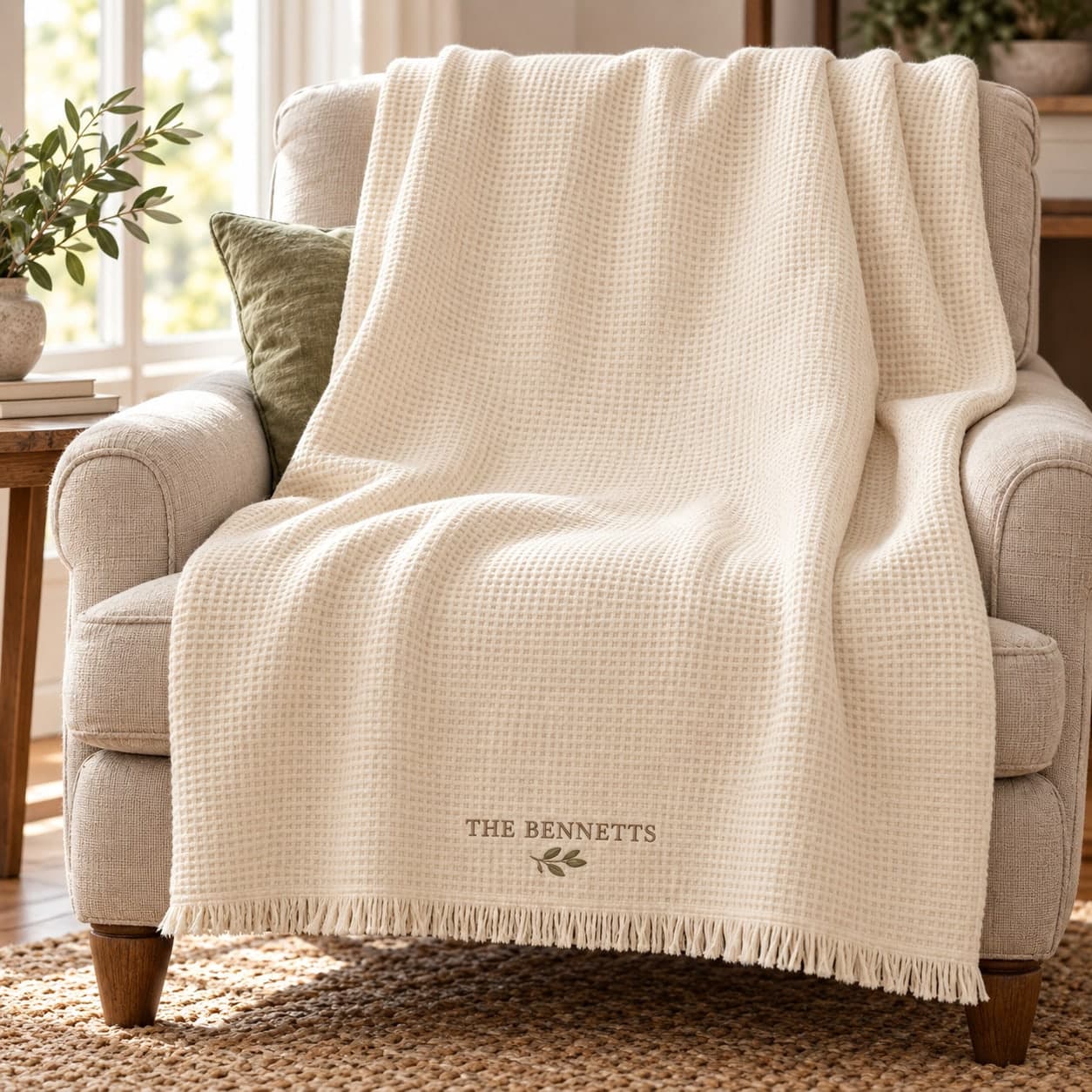 Custom Embroidered Cotton Waffle Throw Blanket with Your Logo or Text