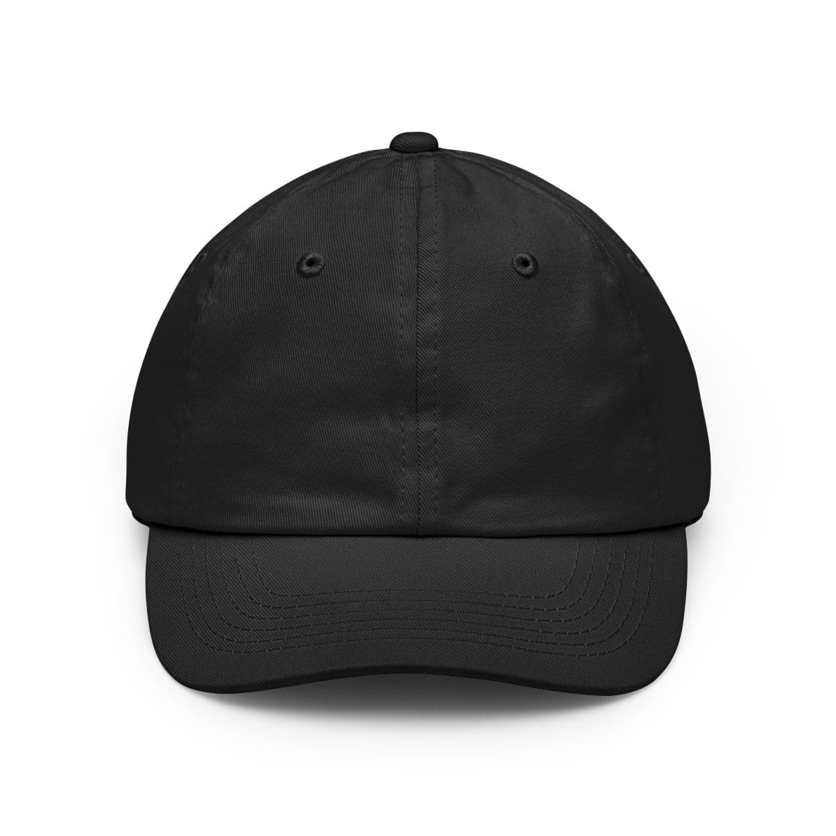 Plain black classic dad hat, front view