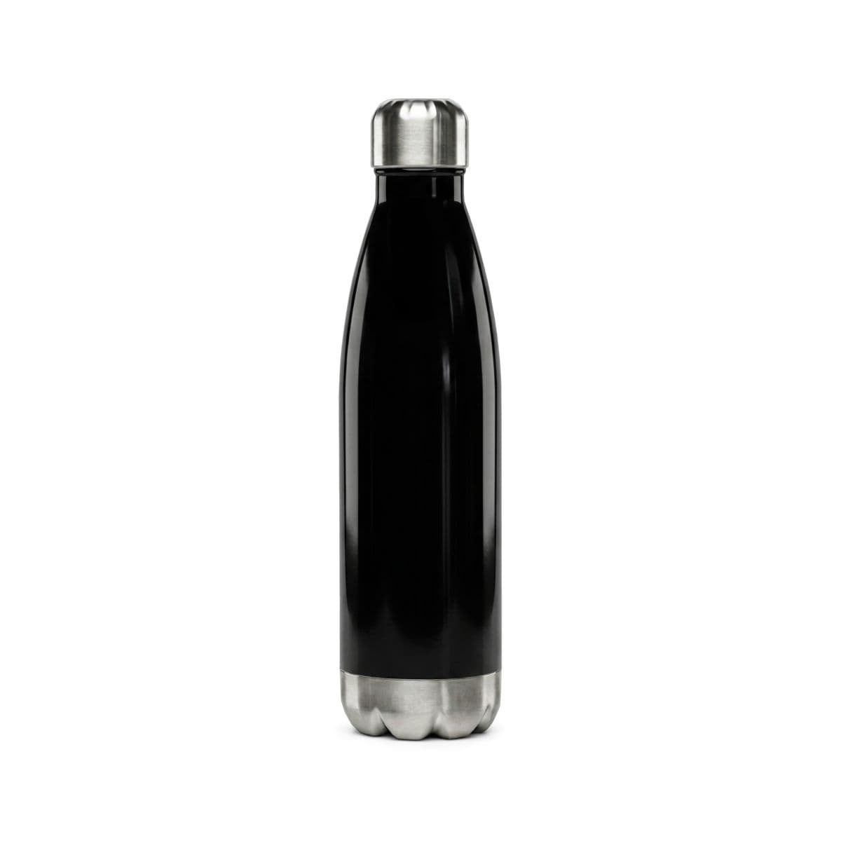 Plain black stainless steel water bottle, 17oz, front view