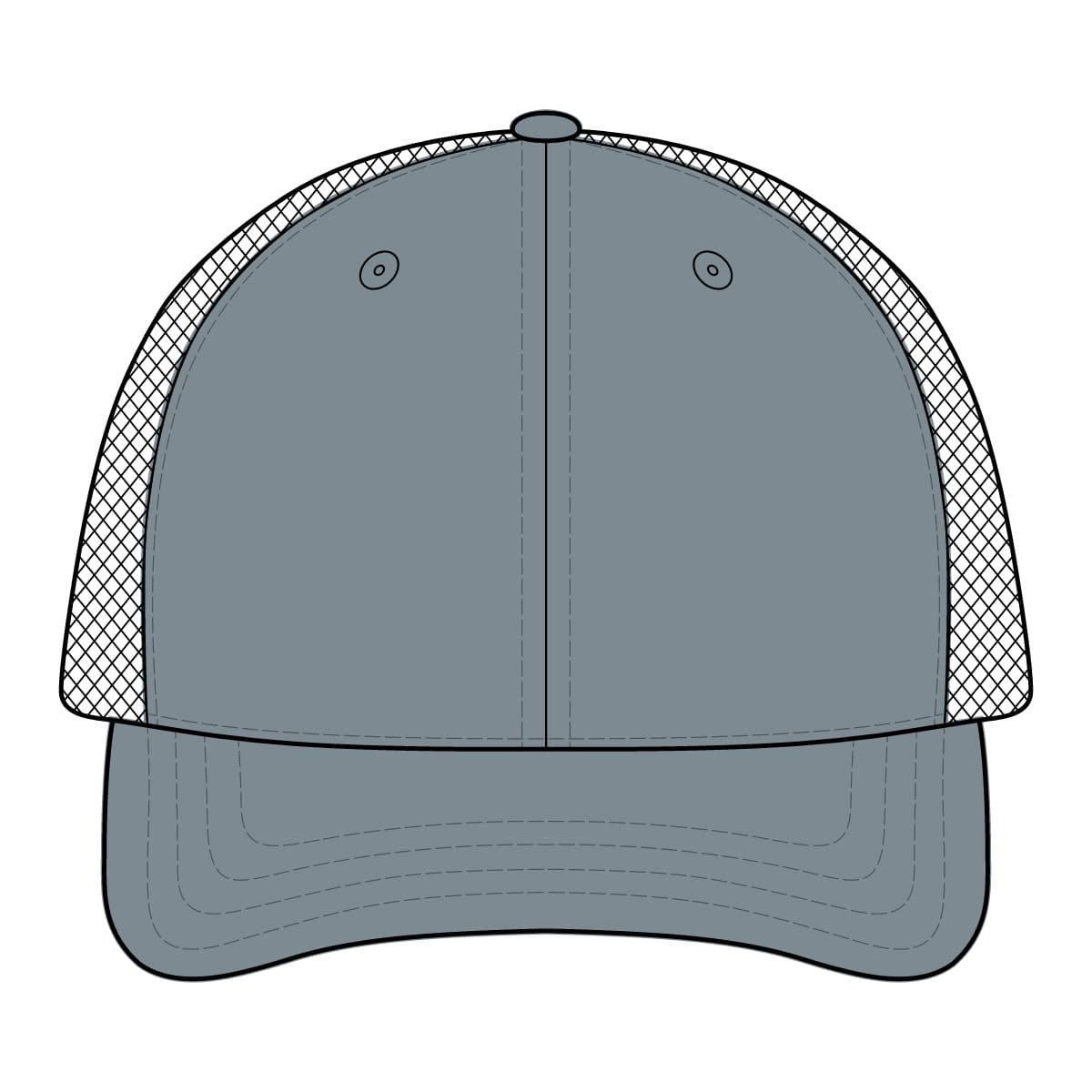 Plain heather grey/ stars stripes printed mesh trucker, front view