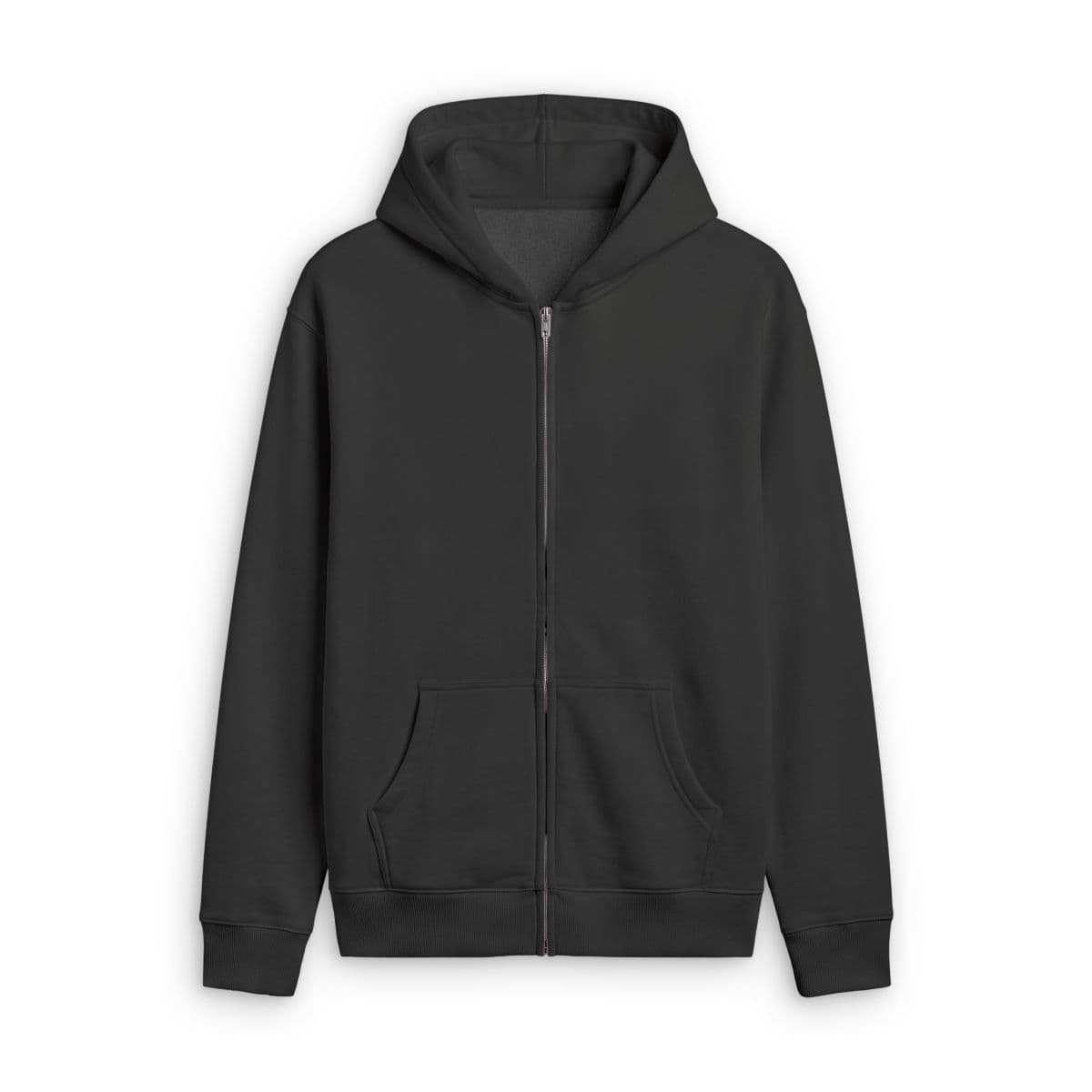 Plain faded black unisex relax faded zip hood, front view