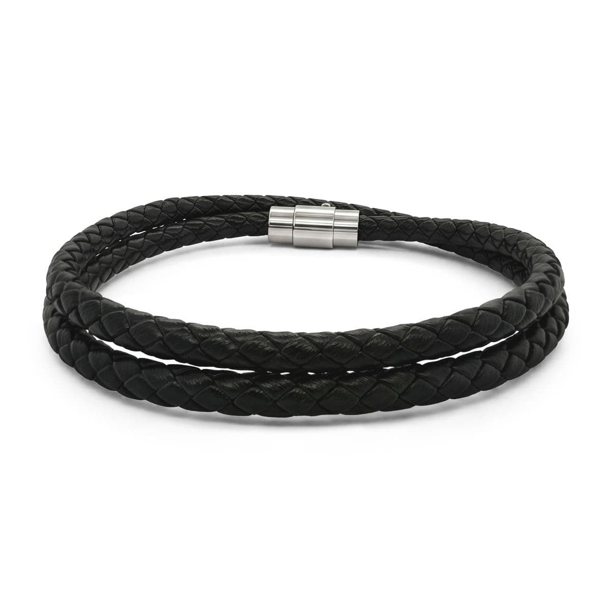 Plain stainless steel leather bracelet with beads (engraving), front view