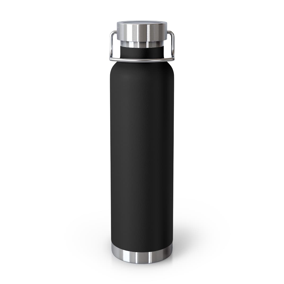 Plain black copper vacuum insulated bottle, 22oz, front view