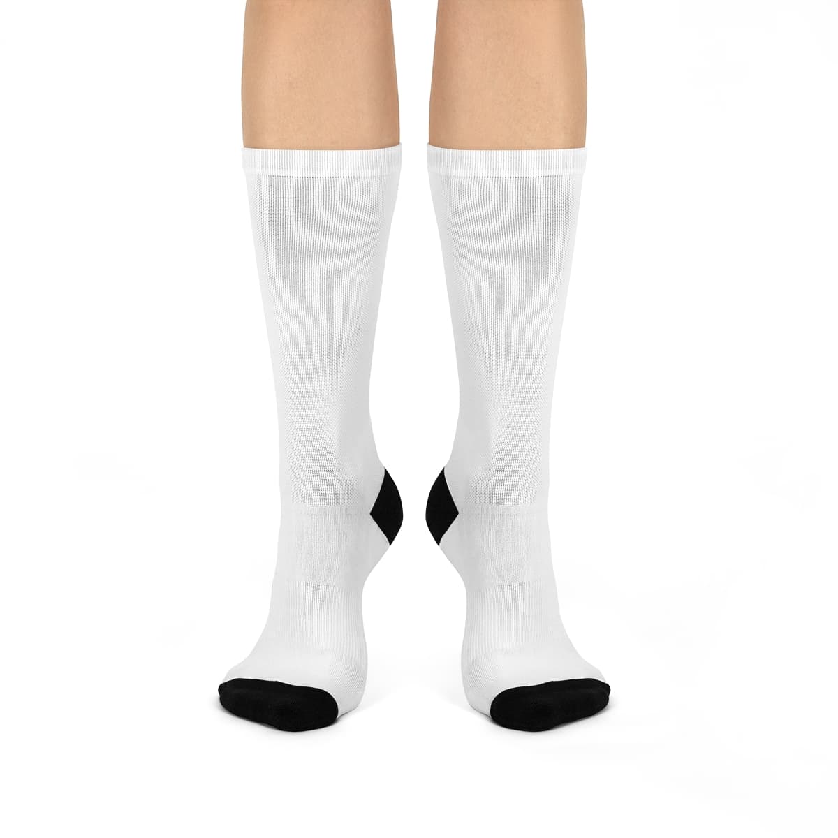 Plain white cushioned crew socks, front view