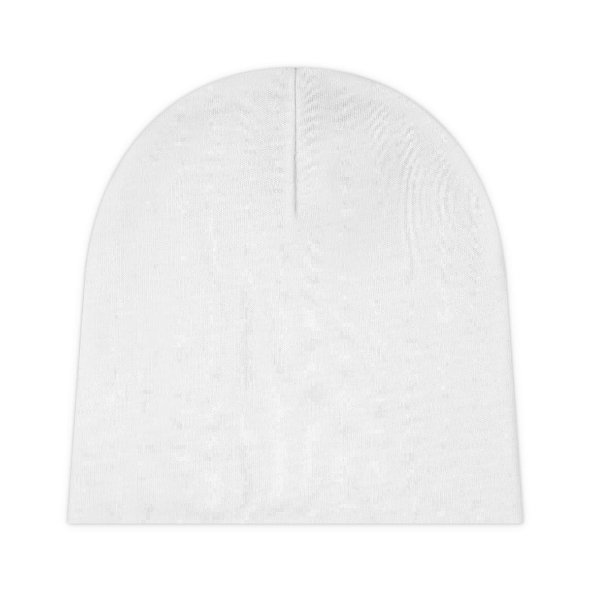 Plain white baby beanie (aop), front view