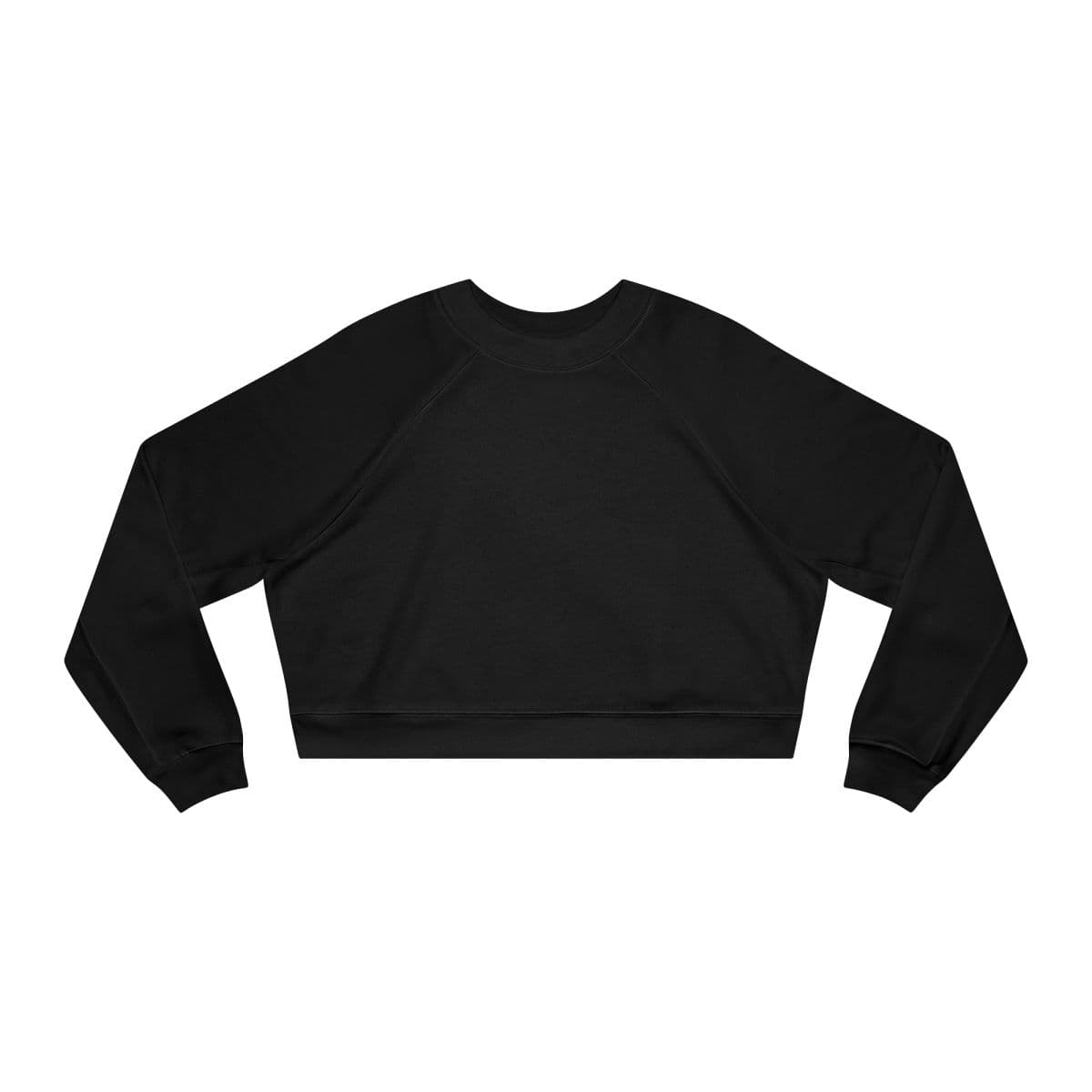 Plain black women's cropped fleece pullover, front view