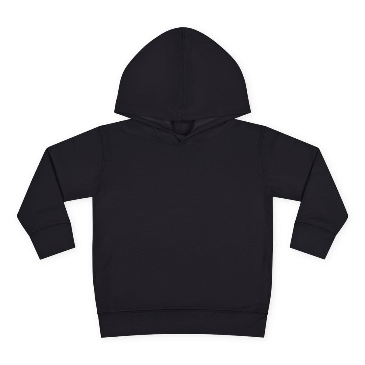 Plain black toddler pullover fleece hoodie, front view