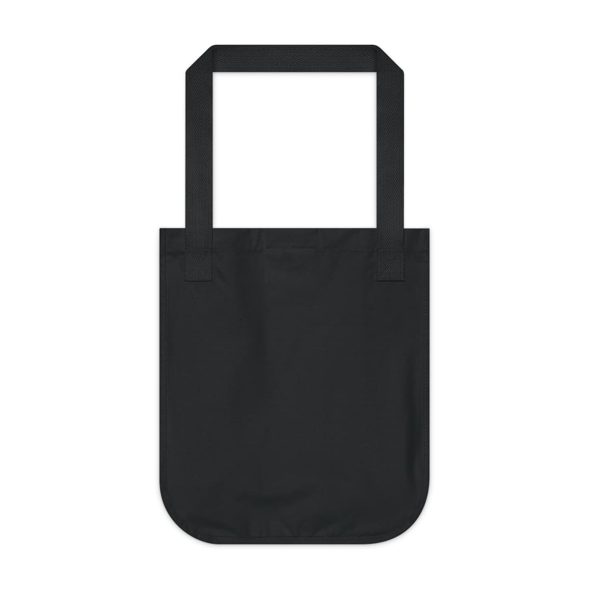 Plain black organic canvas tote bag, front view