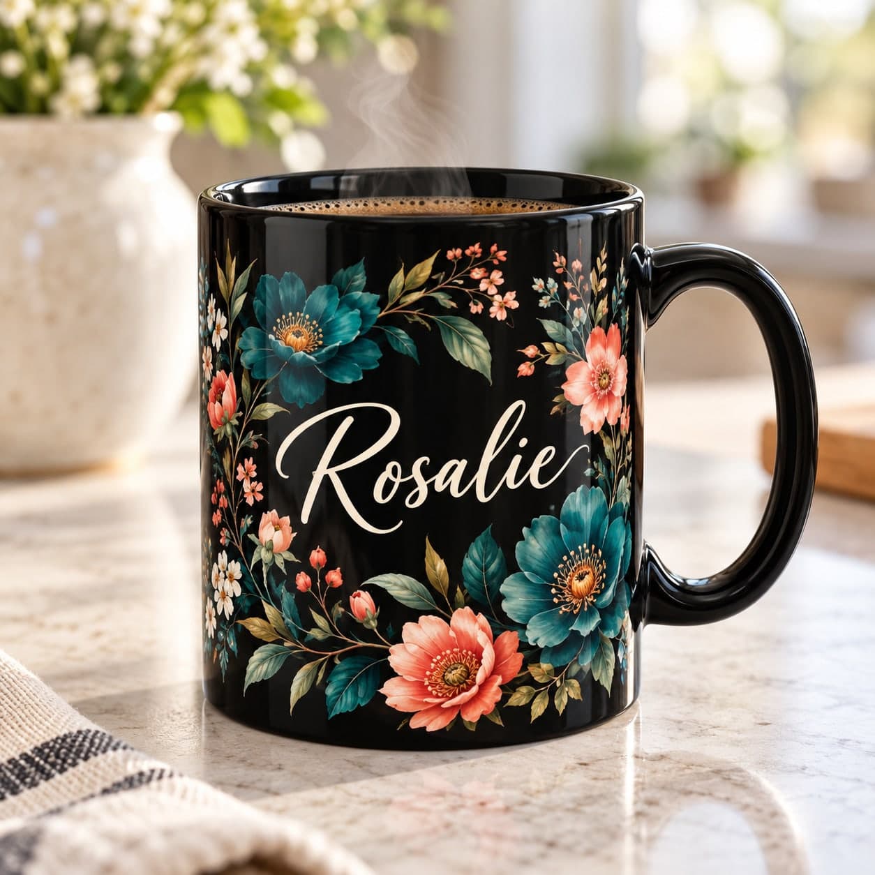 Custom 11 oz Black Ceramic Coffee Mug with Your Photo or Text