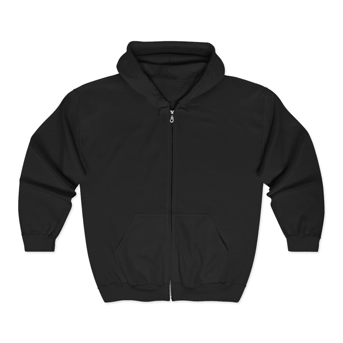 Plain black unisex heavy blend™ full zip hooded sweatshirt, front view