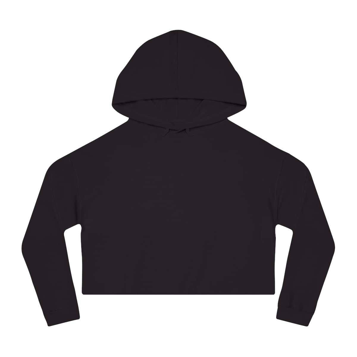 Plain black women’s cropped hooded sweatshirt, front view