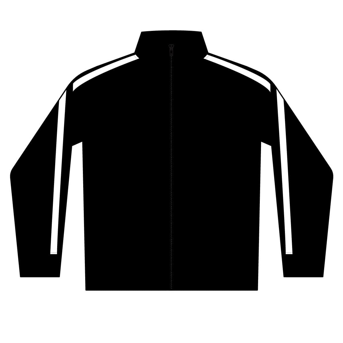 Plain black men's lightweight poly-tech full-zip track jacket, front view