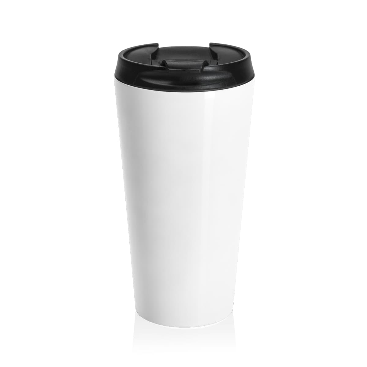 Plain stainless steel travel mug, front view
