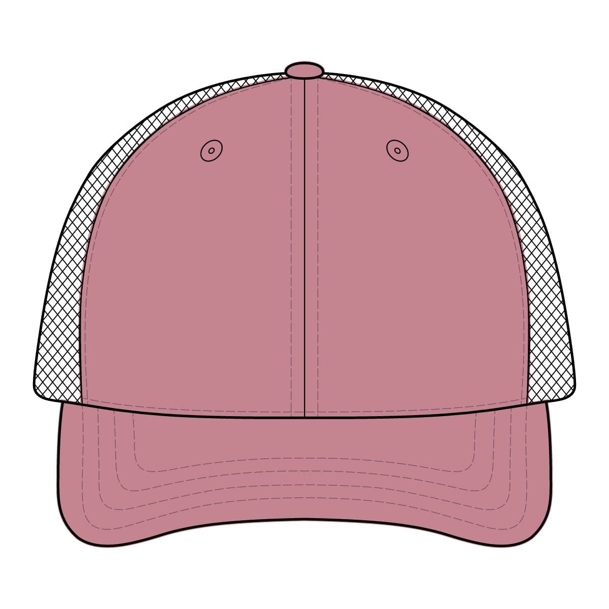 Plain dusty rose/ white women's modern trucker cap, front view