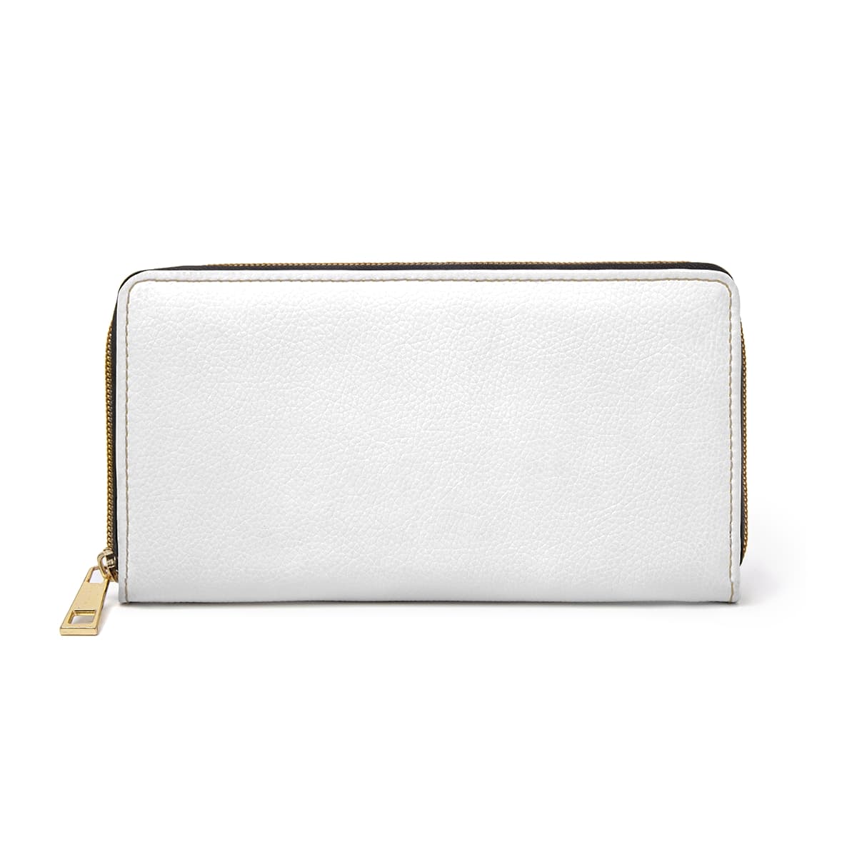Plain white zipper wallet, front view