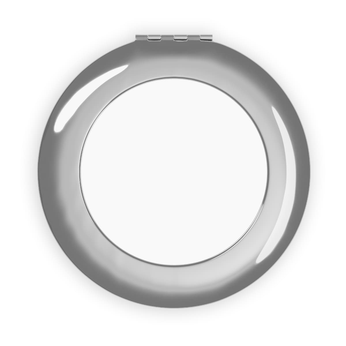 Plain silver compact travel mirror, front view