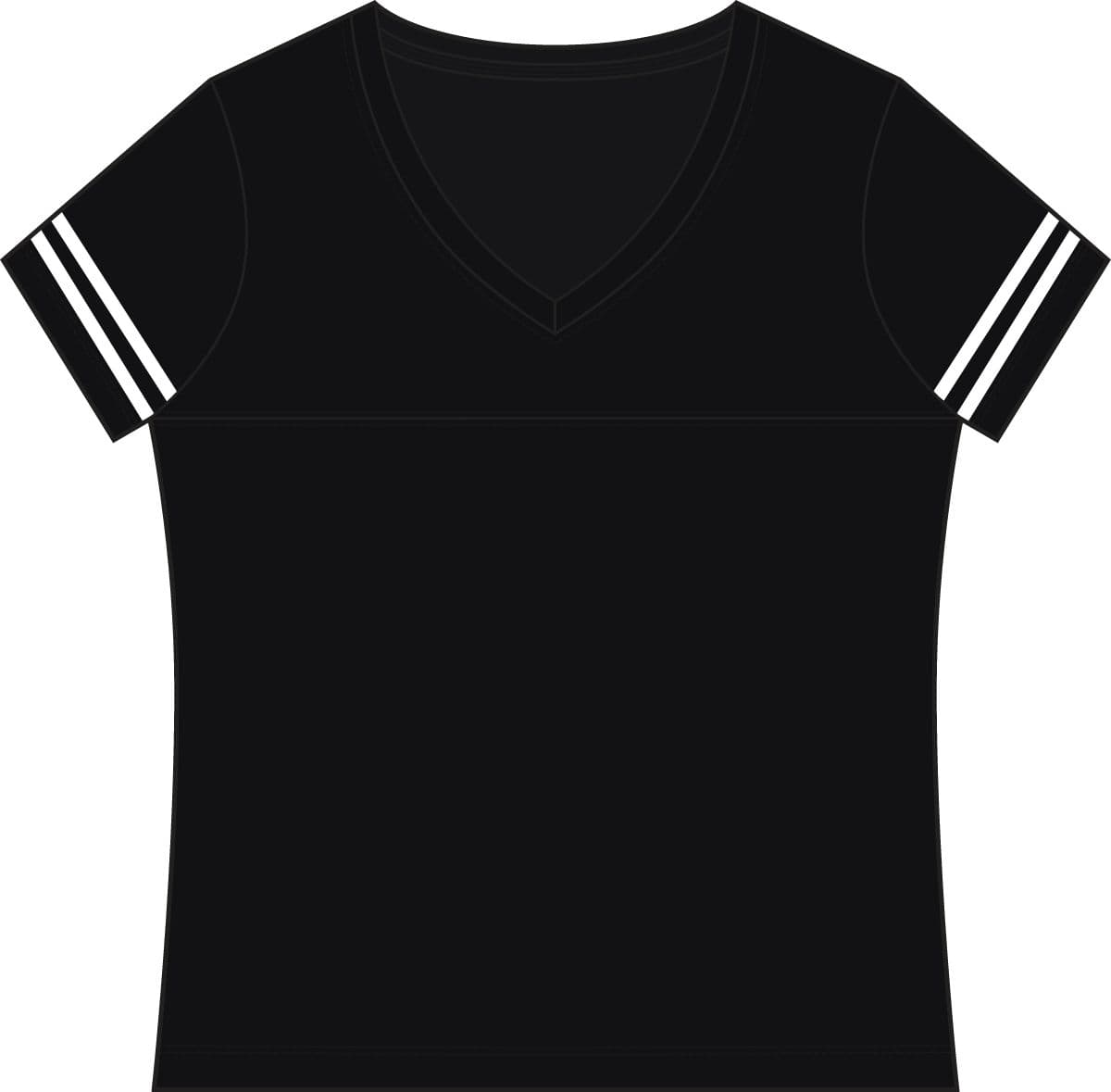 Plain black solid/ white women's football v-neck fine jersey tee, front view