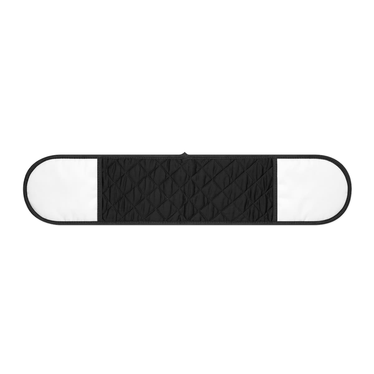 Plain black oven mitts, front view