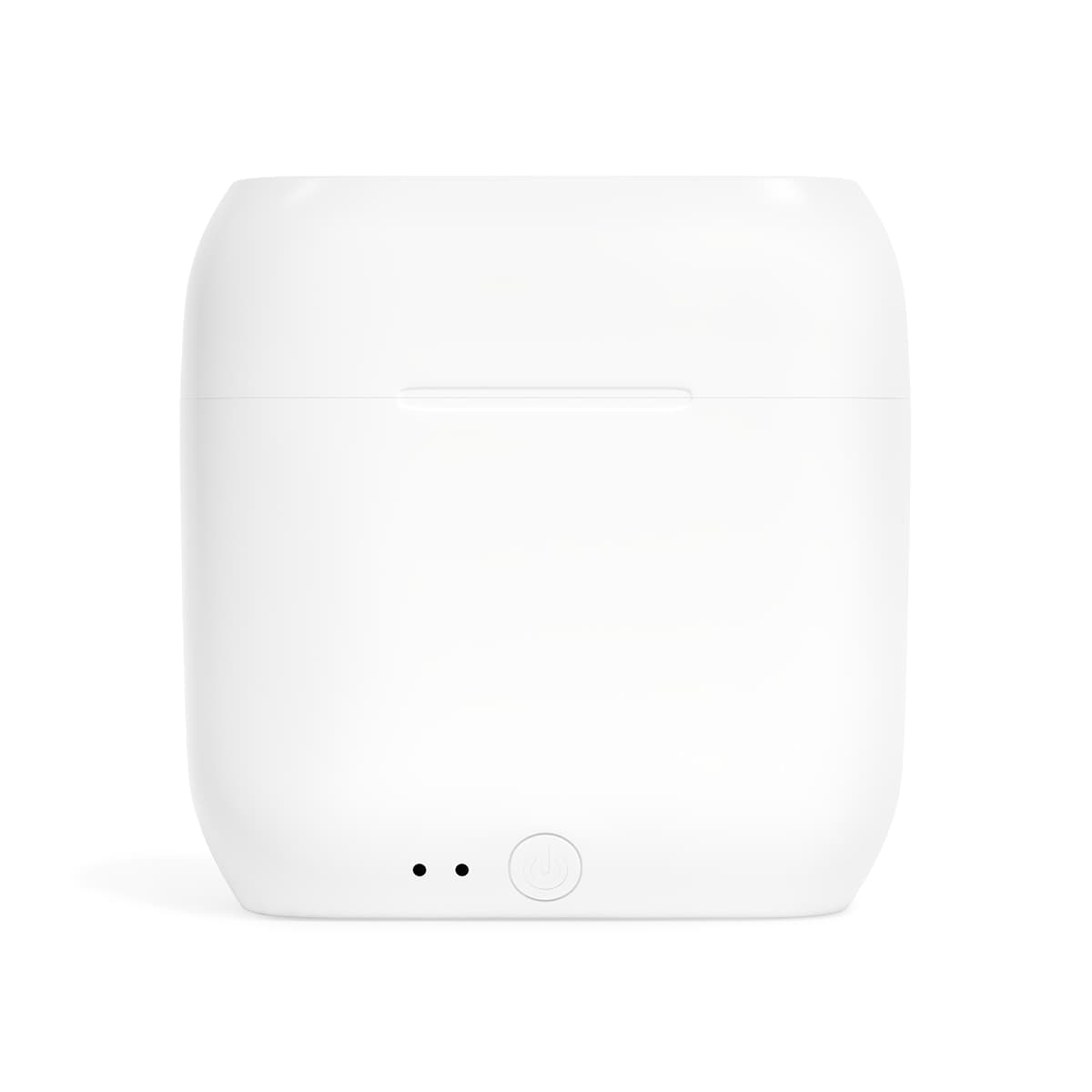 Plain white essos wireless earbuds, front view