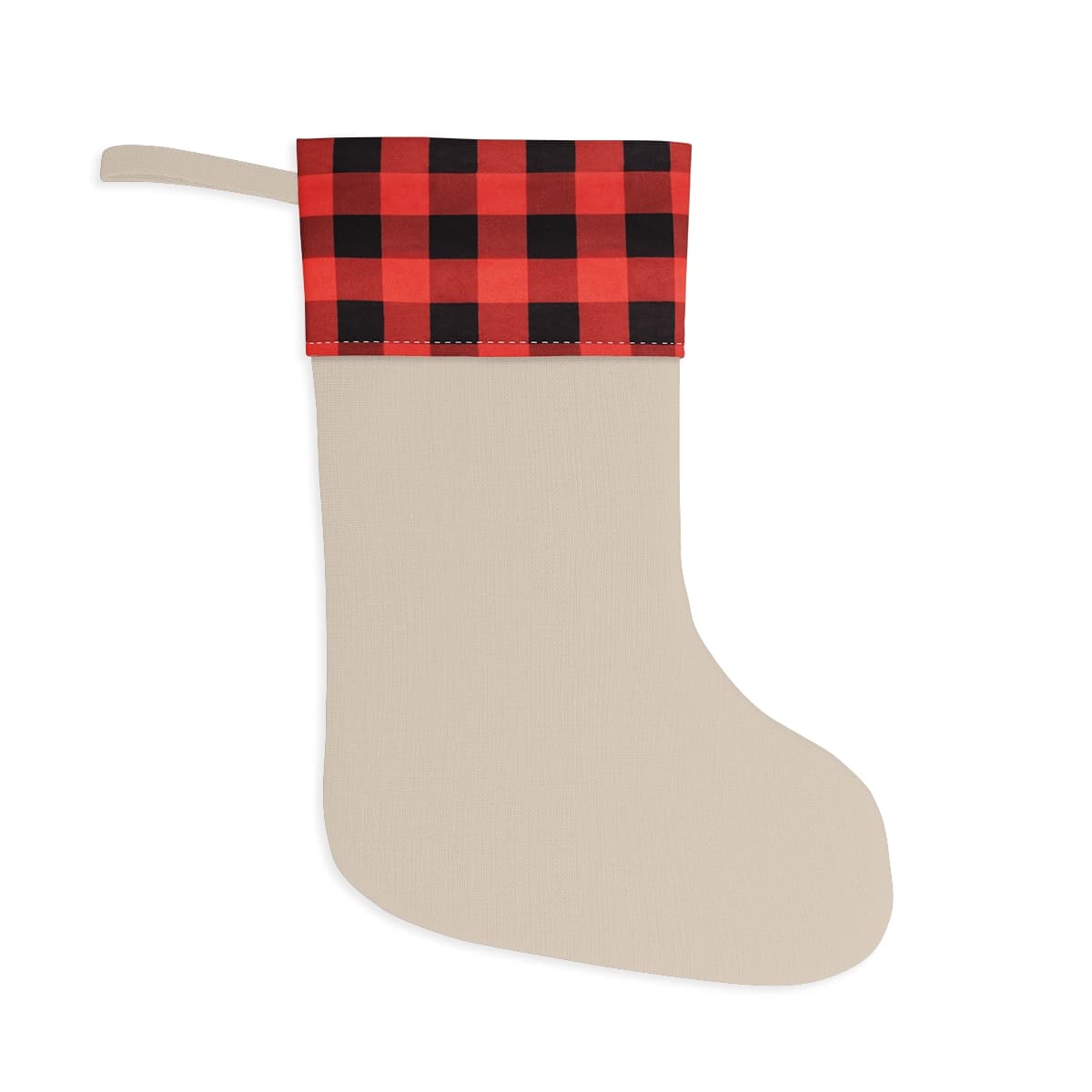 Plain red and black/natural christmas stocking, front view