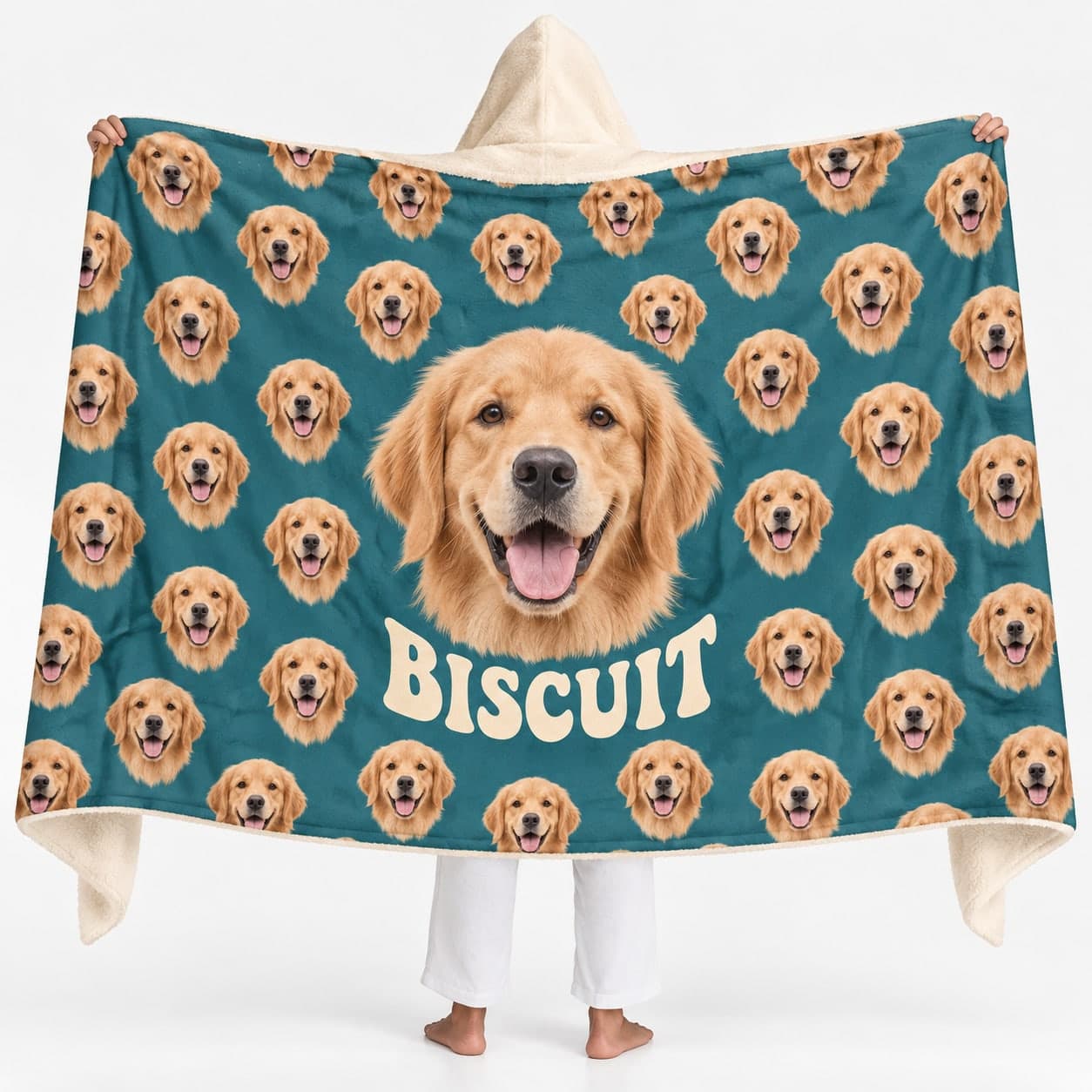 Custom Hooded Sherpa Fleece Blanket with Your Photo or Text