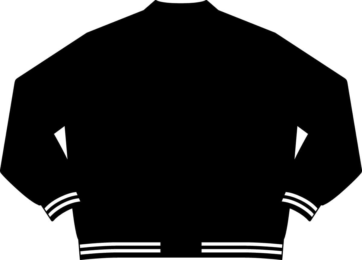 Plain black unisex collared varsity jacket, front view