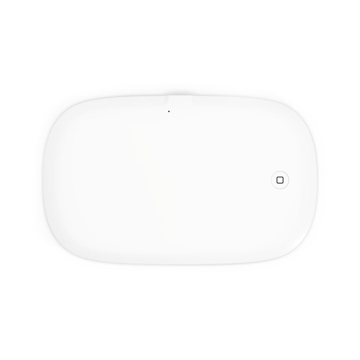 Plain white uv phone sanitizer and wireless charging pad, front view