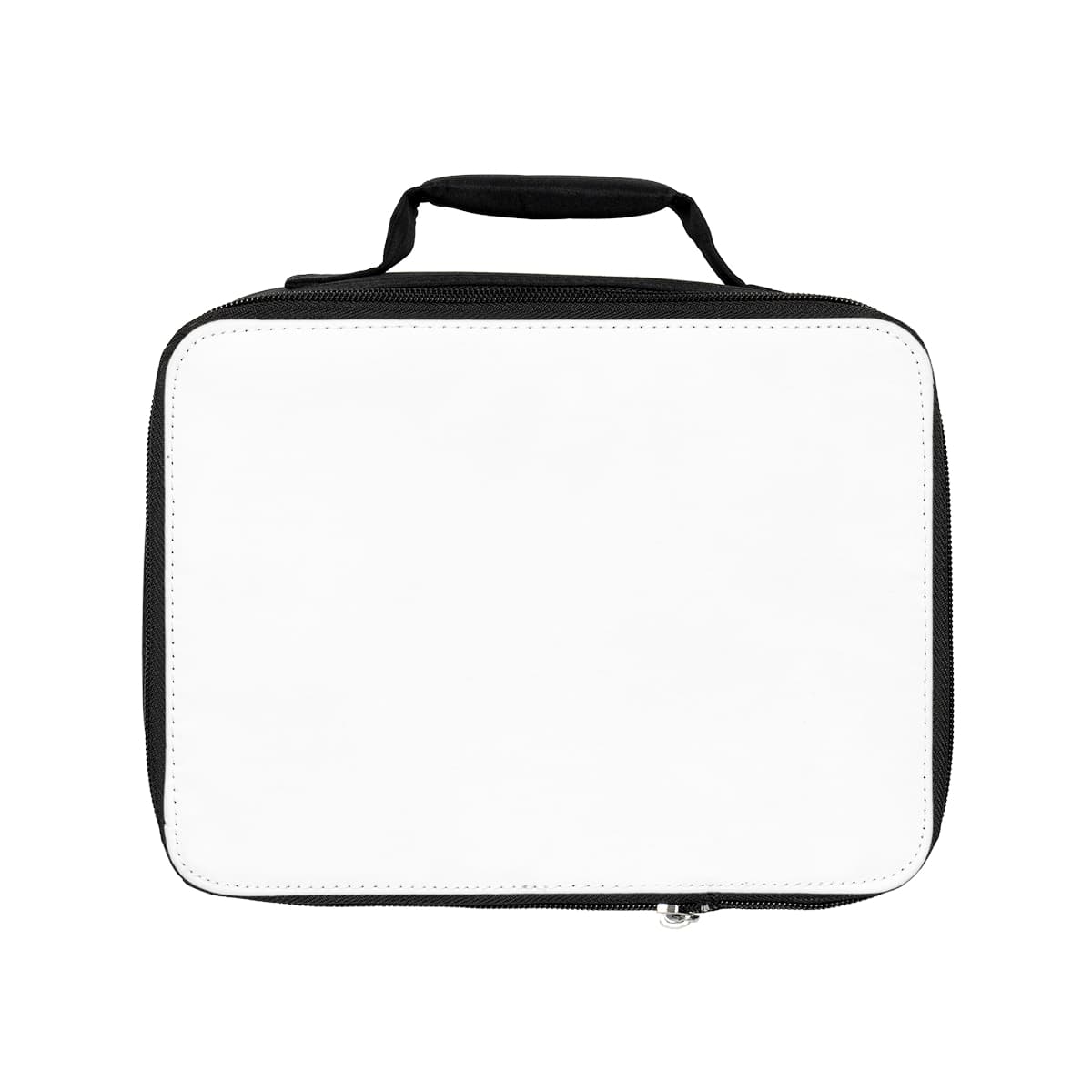 Plain black lunch bag, front view