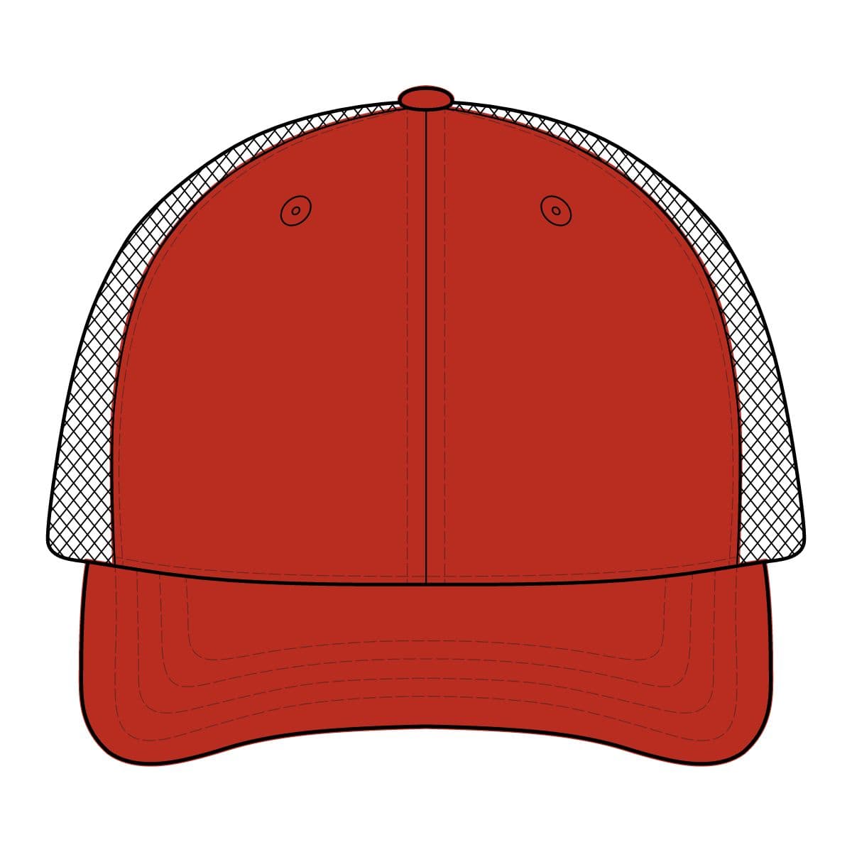 Plain black/ red sandwich trucker cap, front view