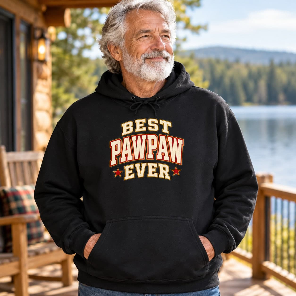 Best Pawpaw Ever Hoodie – Patch-Style Print Varsity Letters (Gildan Heavy Blend)