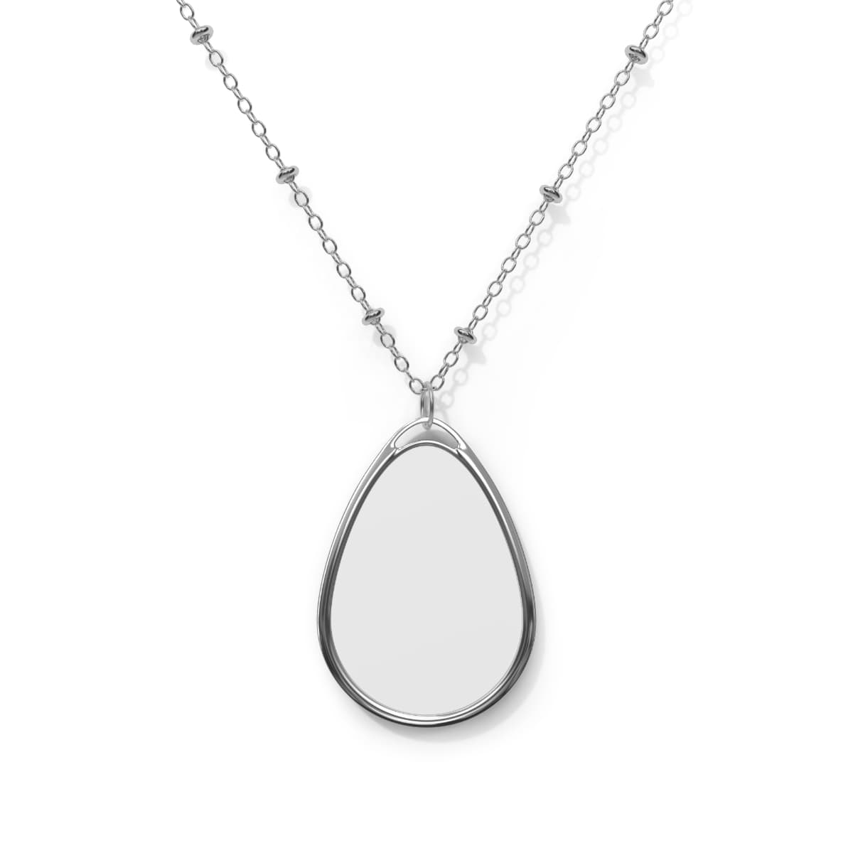 Plain silver oval necklace, front view