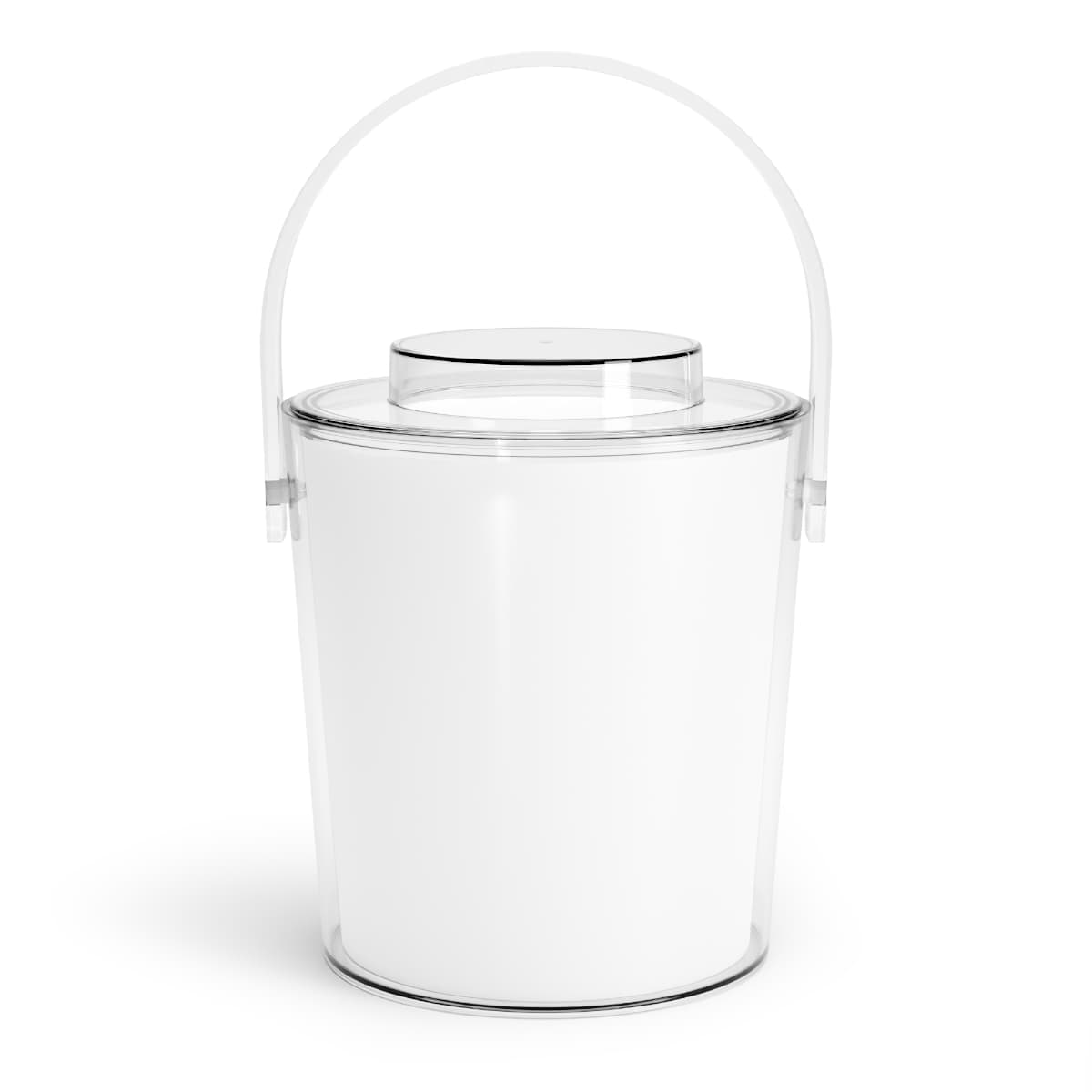 Plain clear ice bucket with tongs, front view