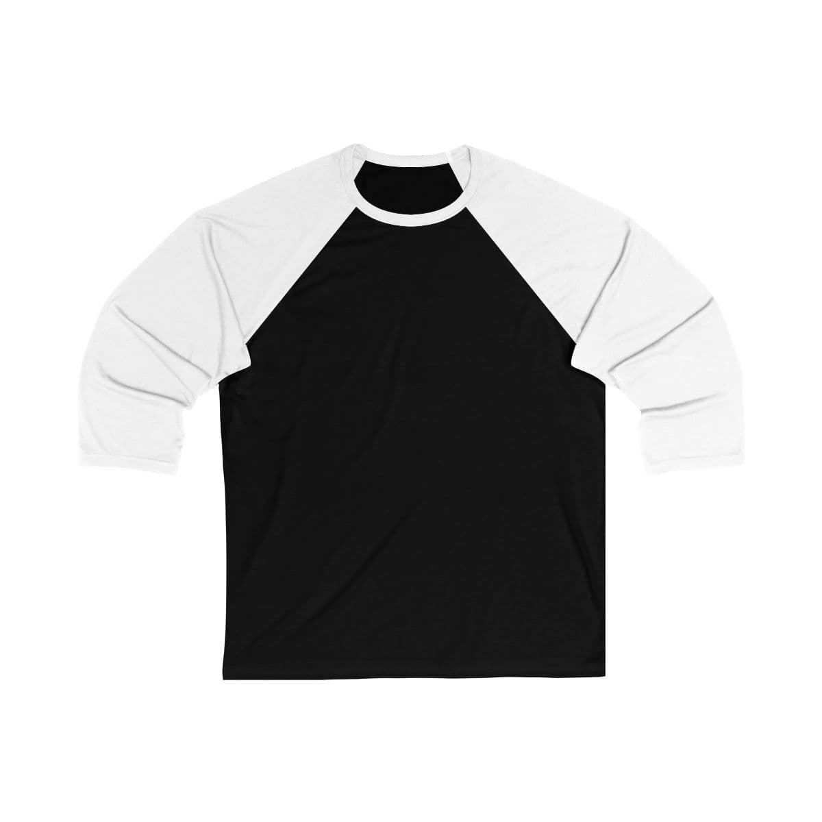 Plain black/ white unisex 3\4 sleeve baseball tee, front view