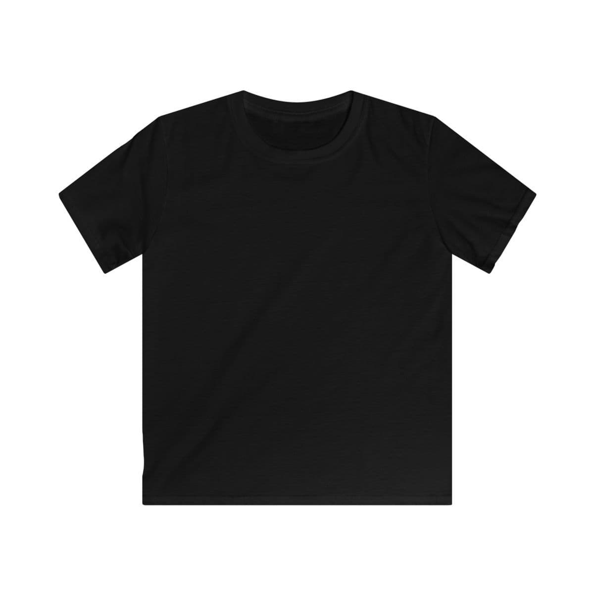 Plain black kids softstyle tee, front view