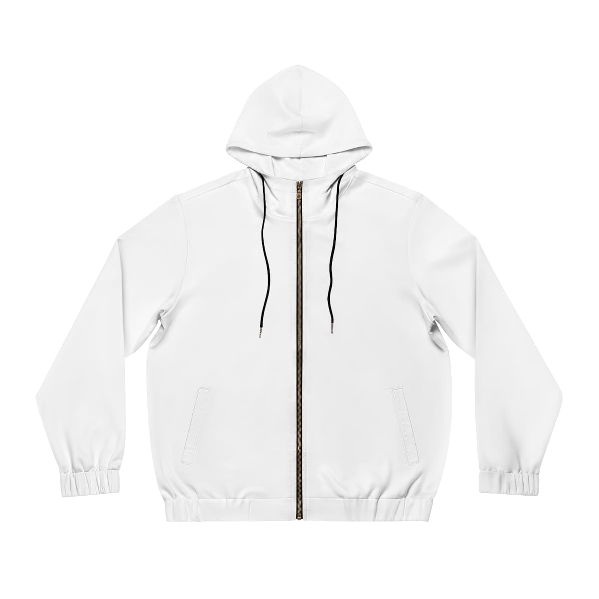 Plain black men's full-zip hoodie (aop), front view